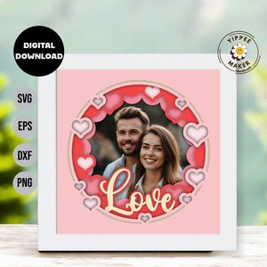 Caja de sombras con marco de pareja en 3D: proyecto de Cricut para el día de San Valentín en capas, regalo de aniversario, decoración del día de San Valentín, te amo, svg, foto de pareja floral