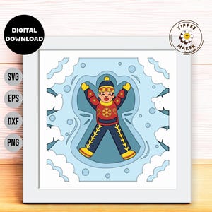 3D Winter Shadow Box - Snow Angel Shadow Box Svg Snowflakes 3D Svg Winter Sweater Shadow Box svg Cricut Silhouette Birch Forest 3d Svg