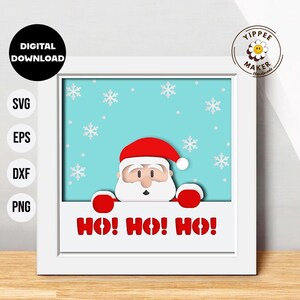 3D Santa Shadow Box - Christmas Shadow Box SVG kerst gelaagde papercut kerstman bestanden voor Cricut ho ho ho kerk christen
