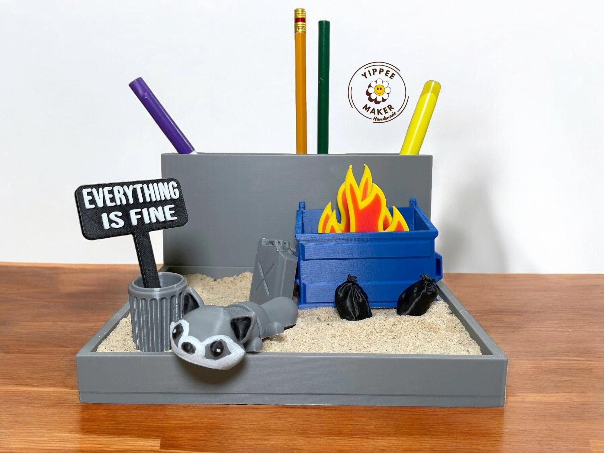 Dumpster Fire Zen Garden Desk Organizer: Funny Office Decor DIY Kit