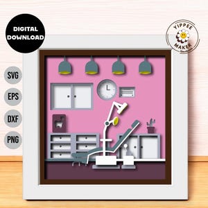 Caixa de sombra de dentista 3D - Caixa de sombra de dentista SVG presente para dentista Arquivos de hospital de consultório odontológico em papel recortado em camadas para modelo de caixa de sombra Cricut