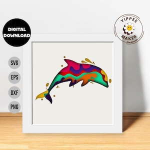 Caixa de sombra de golfinho 3D - Arquivo aquático com tema de oceano para Cricut Silhouette Lightbox Decor Viagem Natureza Arte DIY Artesanato arquivos cortados a laser