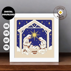 3D Krippe Schattenbox - Weihnachten Shadow Box SVG Weihnachten Papierschnitt Baby Jesus Jesus Christian 3d Heilige Dateien für Cricut