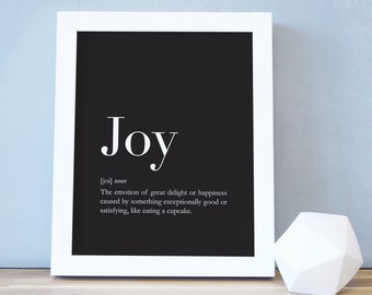 Joy Poster, Dictionary Style Print, Black Minimalist, Joy Definition, Funny Wall Art, Typography, Kid Decor, Kids Room, Art Print. Joy Print
