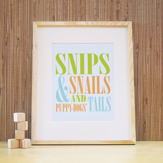 Items similar to 11x14 Snips and Snail Print Green/Orange Rhymes