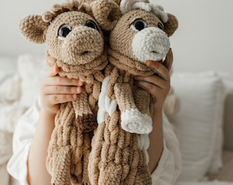 Highland Calf Crochet Pattern: Amigurumi Cow Snuggler (PDF Pattern)