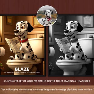 Personalized Cartoon Pet Portrait - Custom Dog and Cat Cartoon Sitting on the Toilet, Funny Bathroom Wall Decor, Digital Download