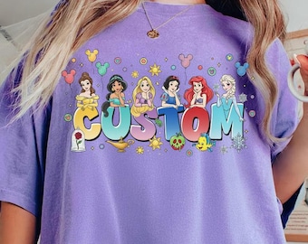 Custom Disney Princess Name Shirt, Belle Jasmine Rapunzel Ariel Birthday Tee, Disneyland Girls Trip Outfits