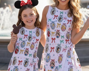 Beautiful Princess Mirror Tennis Dress, Ariel Belle Cinderella Bow Outfit, Matching Mother Daughter Princess Skort Dress