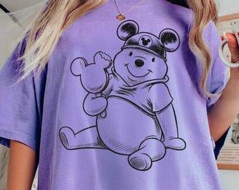Vintage Pooh Holding Mickey Ice Cream Shirt, Winnie the Pooh Mickey Ears Tee, Disneyland Trip T-shirt