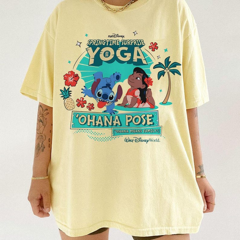 RunDisney Springtime Surprise Yoga Shirt 2026, Lilo and Stitch Ohana Pose Yoga Tee, Walt Disney World Event T-Shirt bild 1