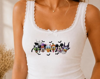 Embroidered Mickey Friends Halloween Tank Top Shirt, Embroidery Disneyland Spooky Witch Vampire Shirt