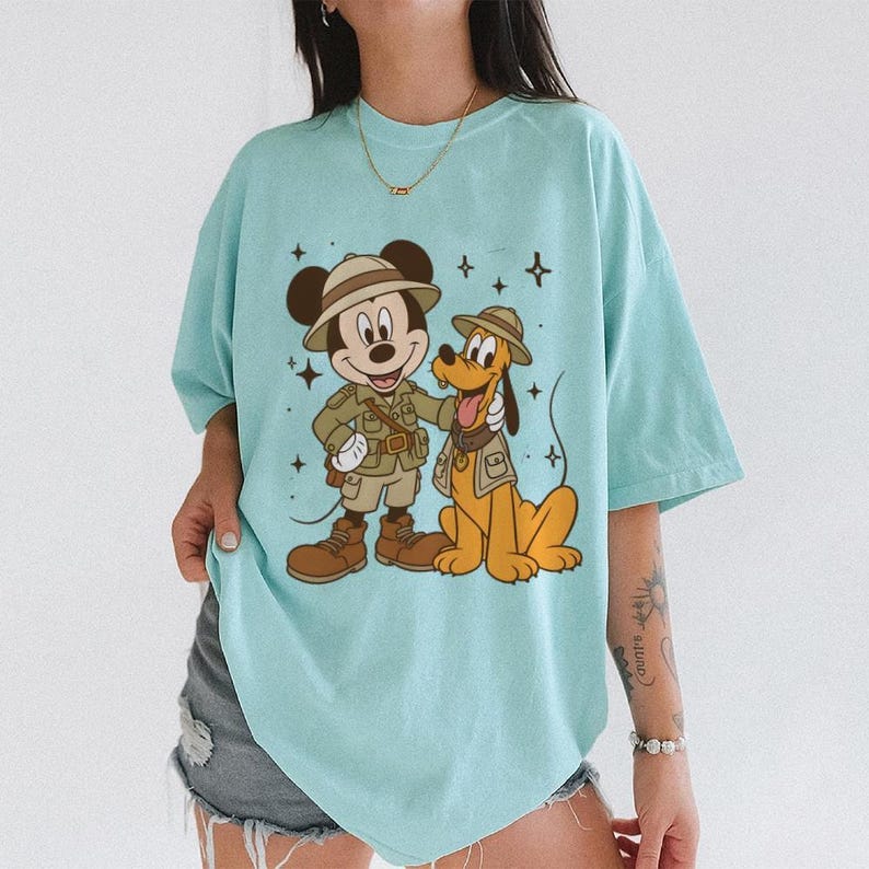 Mickey Mouse and Pluto Safari Hat Shirt, Disney Animal Kingdom Trip T-shirt immagine 7