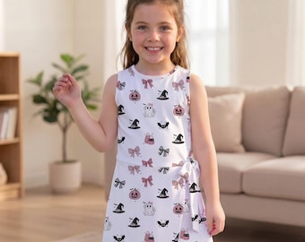Halloween Pink Bow Ghost Tennis Dress, Coquette Pumpkin Activewear, Witch Hat Pastel Spooky Season Skirt