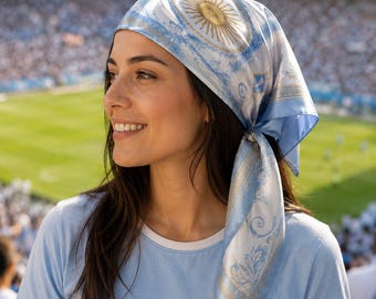Argentina Football Silk Bandana, Argentina Soccer Cup Satin Scarf, Argentina World Soccer  Sun Bandana