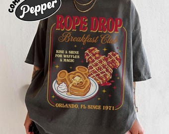 Camiseta del Club de Desayuno Rope Drop, camiseta de Mickey Waffle de Disney World, camiseta de viaje gastronómico al parque Epcot, camiseta de vacaciones matutinas de Disney