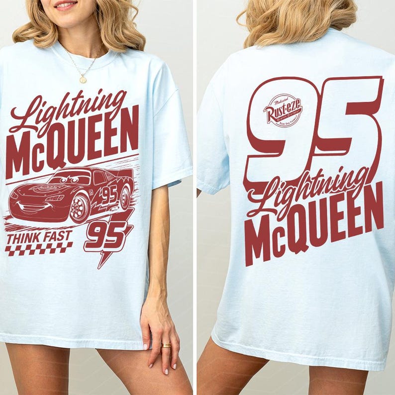 Camiseta de Rayo McQueen 95 Think Fast de dos caras, camiseta de Cars de Disney Pixar, camiseta Rust-eze Racing McQueen, Cars Family Vacation 2026 imagen 7