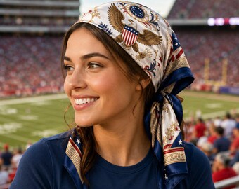 USA Soccer Cup Satin Scarf, Soft USA Flag Pattern Bandana, World Soccer 2026 USA Fan Gift, American Eagle Silk Hair Head Wrap