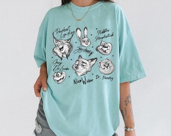 Zootopia 2 Signatures Shirt, Nick Judy Clawhauser Nibbles Holding Balloons Tee, Disney Zootopia 2 Characters T-Shirt, Disneyland Trip Outfit