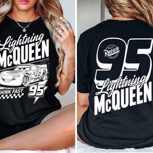 Camiseta de Rayo McQueen 95 Think Fast de dos caras, camiseta de Cars de Disney Pixar, camiseta Rust-eze Racing McQueen, Cars Family Vacation 2026 imagen 8