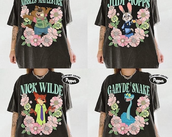 Custom Disney Zootopia 2 Characters T-shirt, Nick Wilde Judy Hopps Greyde Floral frame Shirt, Disneyland Family Trip Tee, Disney Park Trip