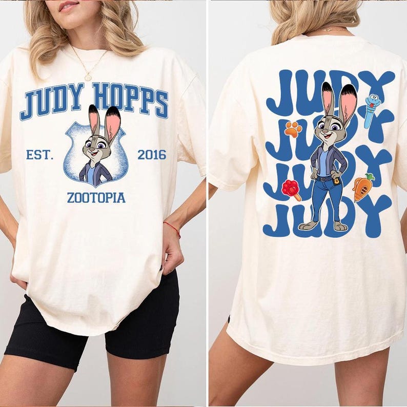 Two-sided Judy Hopps EST 2016 Shirt, Disney Zootopia 2 Characters T-shirt, Funny Zootopia Bunny Tee, Cute Rabbit Officer Outfits image 1