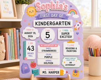 Personalized First Day of School Sign, Last Day Of Kindergarten 1st Day of School Name Prop, Preschool Back to School Board Kid Gift