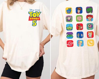 Two-Sided Toy Story 5 App Icons T-Shirt, Retro Woody Buzz Lightyear Tee