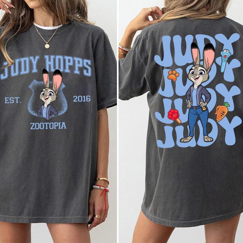 Two-sided Judy Hopps EST 2016 Shirt, Disney Zootopia 2 Characters T-shirt, Funny Zootopia Bunny Tee, Cute Rabbit Officer Outfits image 2