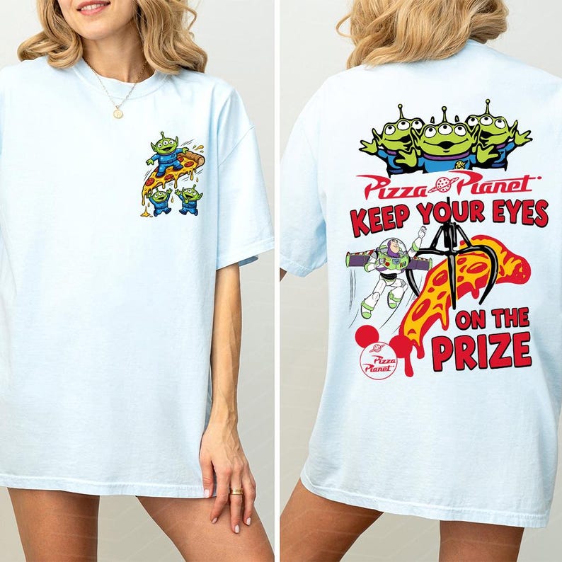 Two-sided Disney Toy Story Alien Buzz Lightyear Shirt, Pizza Planet Keep Your Eyes on the Prize Tee, Disney World Trip Outfit bild 7