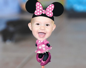 Minnie Mouse Inspired Photo Face Birthday Cupcake Toppers (Digital File)