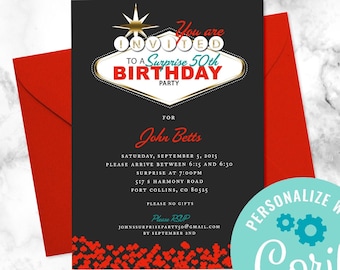 Fabulous Las Vegas Themed Party Invite, Digital and Printable Birthday Party Invitation, Editable Personalized Casino Celebration