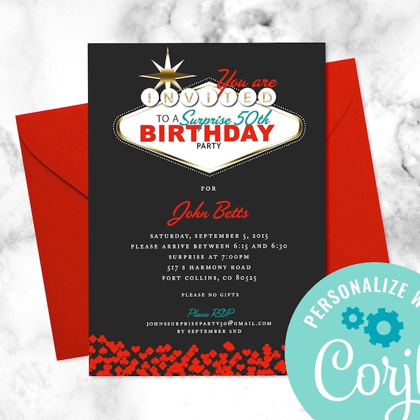 Fabulous Las Vegas Themed Party Invite, Digital and Printable Birthday Party Invitation, Editable Personalized Casino Celebration