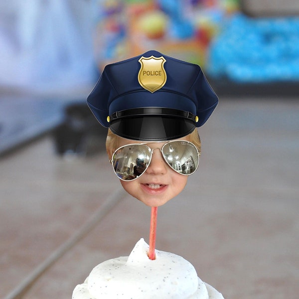Policeman Photo Face Birthday Cupcake Toppers Digital File