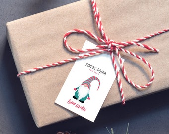 Editable Gnome Tags From Santa (2x3.5) - 5 different designs.  All text can be personalized. Holiday Gift tags