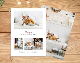 Editable Photo Merry Christmas Xmas Holiday Printable Card Template New Years Celebration Card with Pictures  (5x7), 102