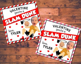 Slam Dunk Valentine Personalized Photo Valentines Digital File for Printing - class valentine's, valentines party, teacher gift, photo card