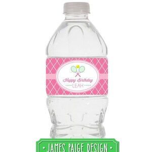 Étiquettes de bouteille d'eau Preppy personnalisées sur le thème du tennis - Fichier numérique
