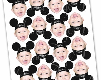 Mickey Mouse Hat Inspired Photo Face Cupcake Toppers - Printable File