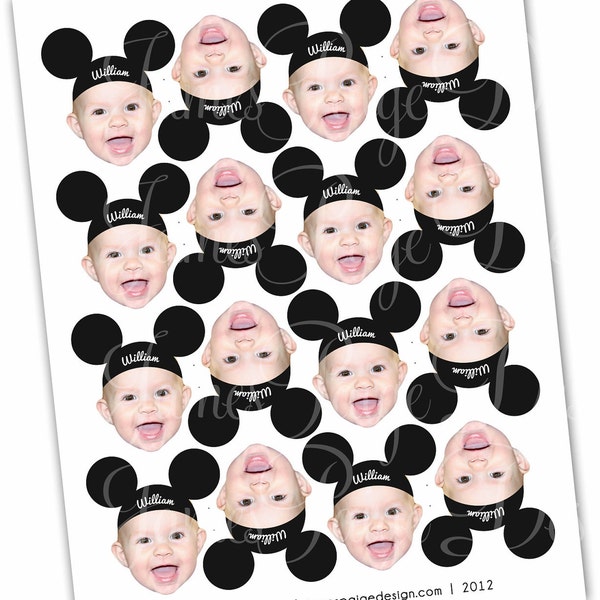 Mickey Mouse Hat Inspired Photo Face Cupcake Toppers - Printable File