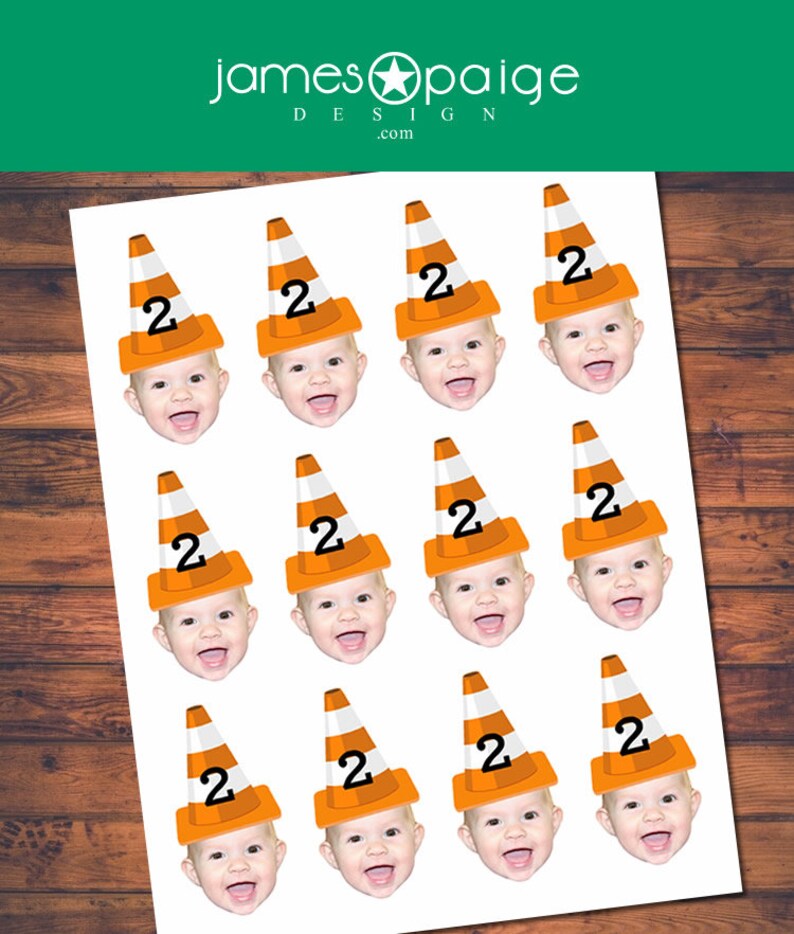 Traffic Cone Construction Birthday Party Photo Cupcake Topper Etsy