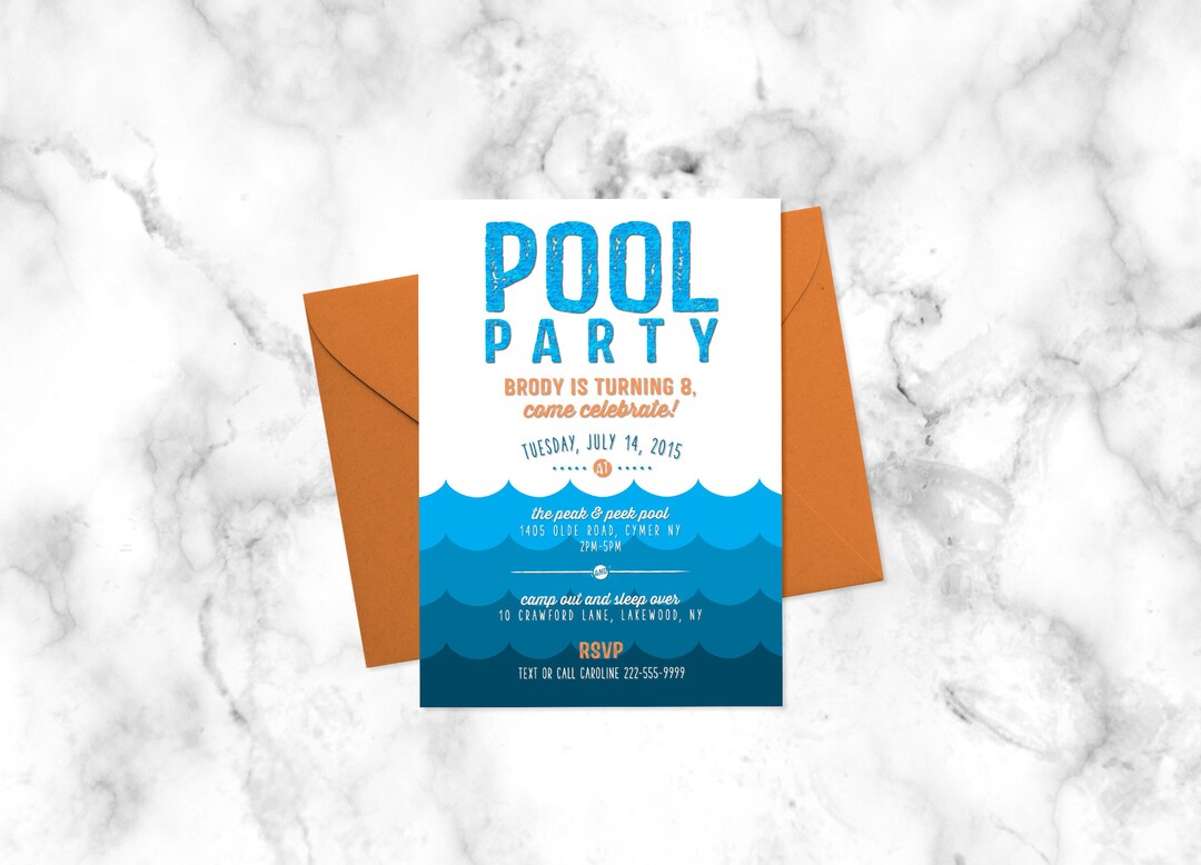 Pool Party Printable Birthday Invite - 4x6 or 5x7 Digital File - Etsy