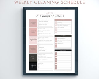 Downloadable Weekly Cleaning Schedule | Weekly Cleaning Schedule | Home Cleaning Schedule | Cleaning Checklist in Rose