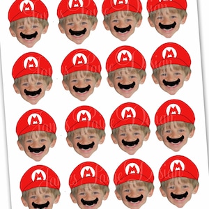 Super Mario Bros Inspired Photo Face Cupcake Toppers Digital File - Mario and Luigi