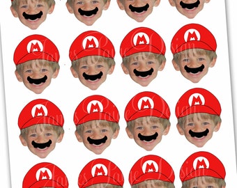 Super Mario Bros Inspired Photo Face Cupcake Toppers Digital File - Mario and Luigi