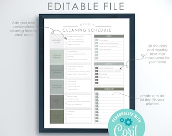 Editable Weekly Cleaning Schedule | Personalized Weekly Cleaning Schedule | Home Cleaning Schedule | Customizable Cleaning Checklist in SAGE