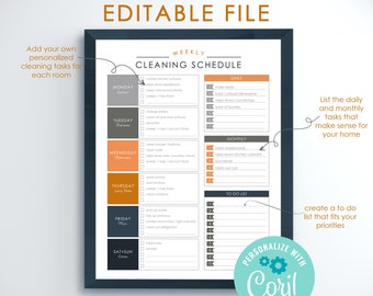 Editable Weekly Cleaning Schedule | Personalized Weekly Cleaning Schedule | Home Cleaning Schedule | Customizable Cleaning Checklist