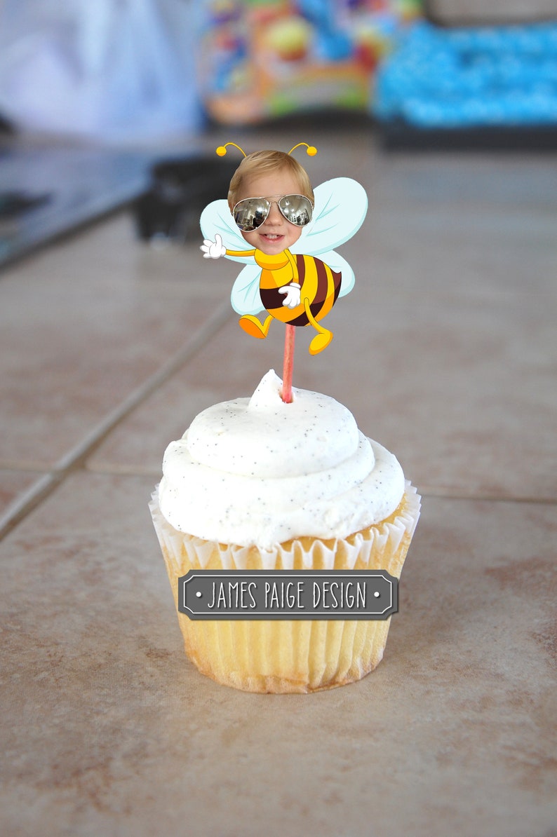 Bee Birthday Photo Cupcake Toppers Digital File Etsy