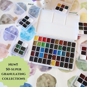 Schmincke Supergranulating Watercolor Set – Repackaged 0.8ml Pans | 10 collections |50-Color Marble Palette or 5-Color Mini Sets
