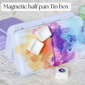 Metal Watercolor Tin Box with Magnetic Half Pans – 20 2ml Empty Pans Included | 4 Designs for Artists